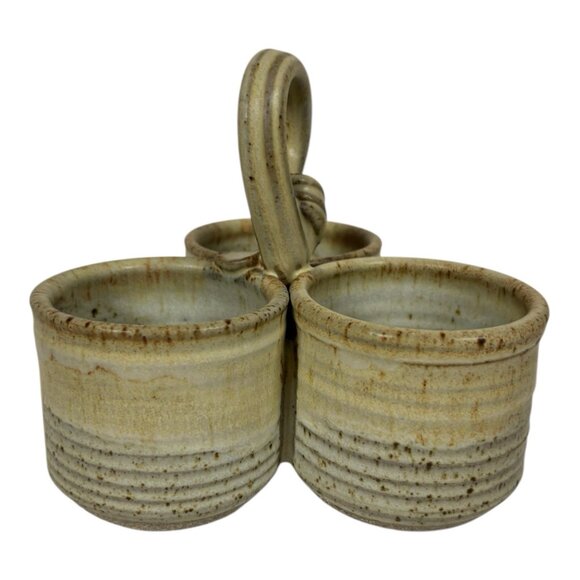 Chris Davis Art Pottery Condiment Server Signed Perkins Cove Ogunquit Maine - Picture 2 of 7